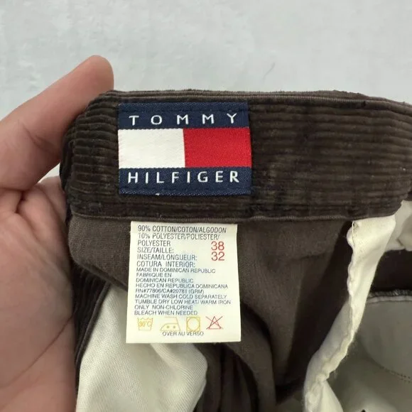 Vintage Tommy Hilfiger Corduroy Pants Mens 38x32 (38x28) Brown Baggy Relaxed Fit - Picture 2 of 13